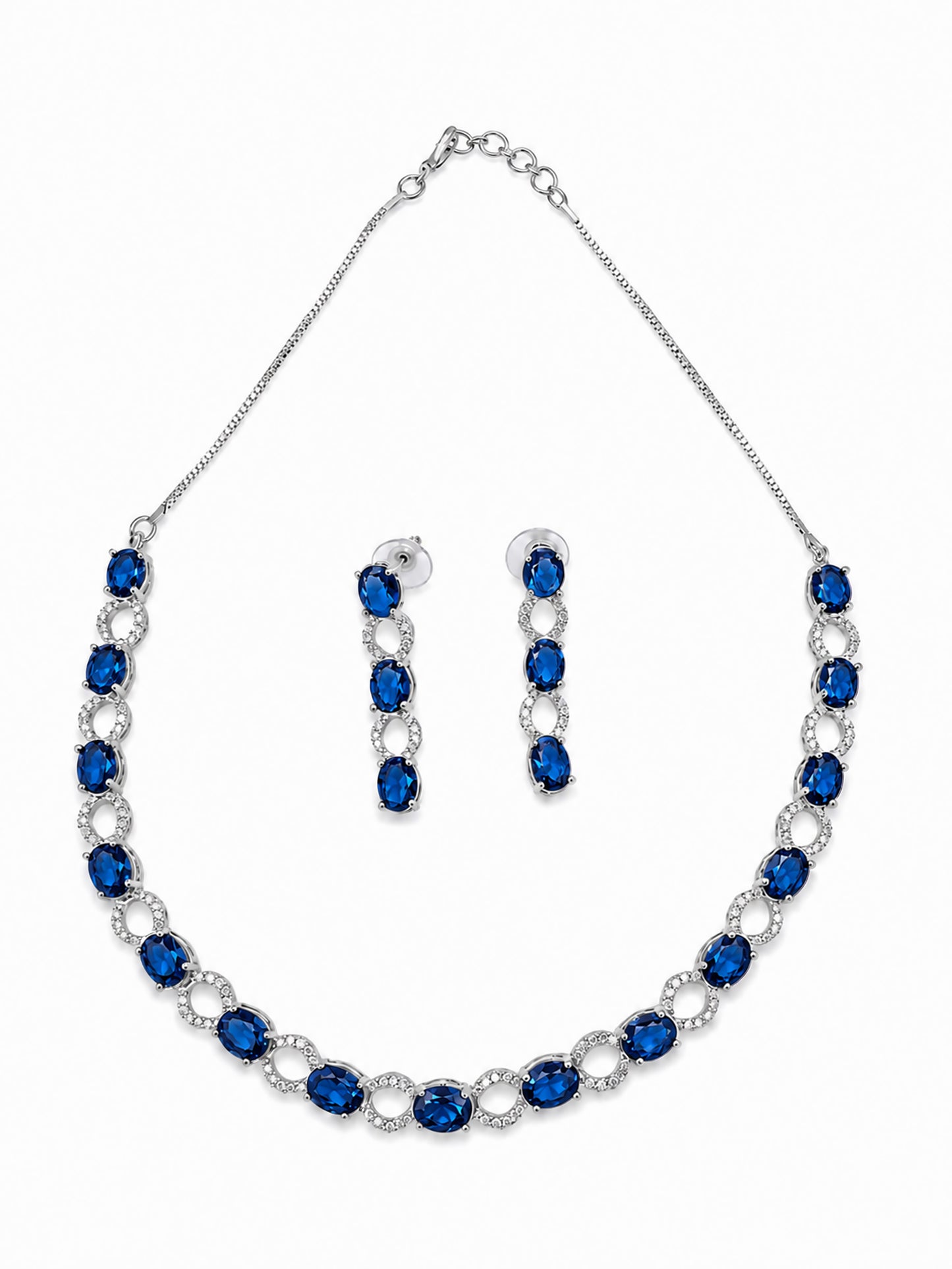Silver Plated Blue AD Choker Set for Women