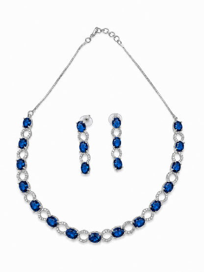 Silver Plated Blue AD Choker Set for Women