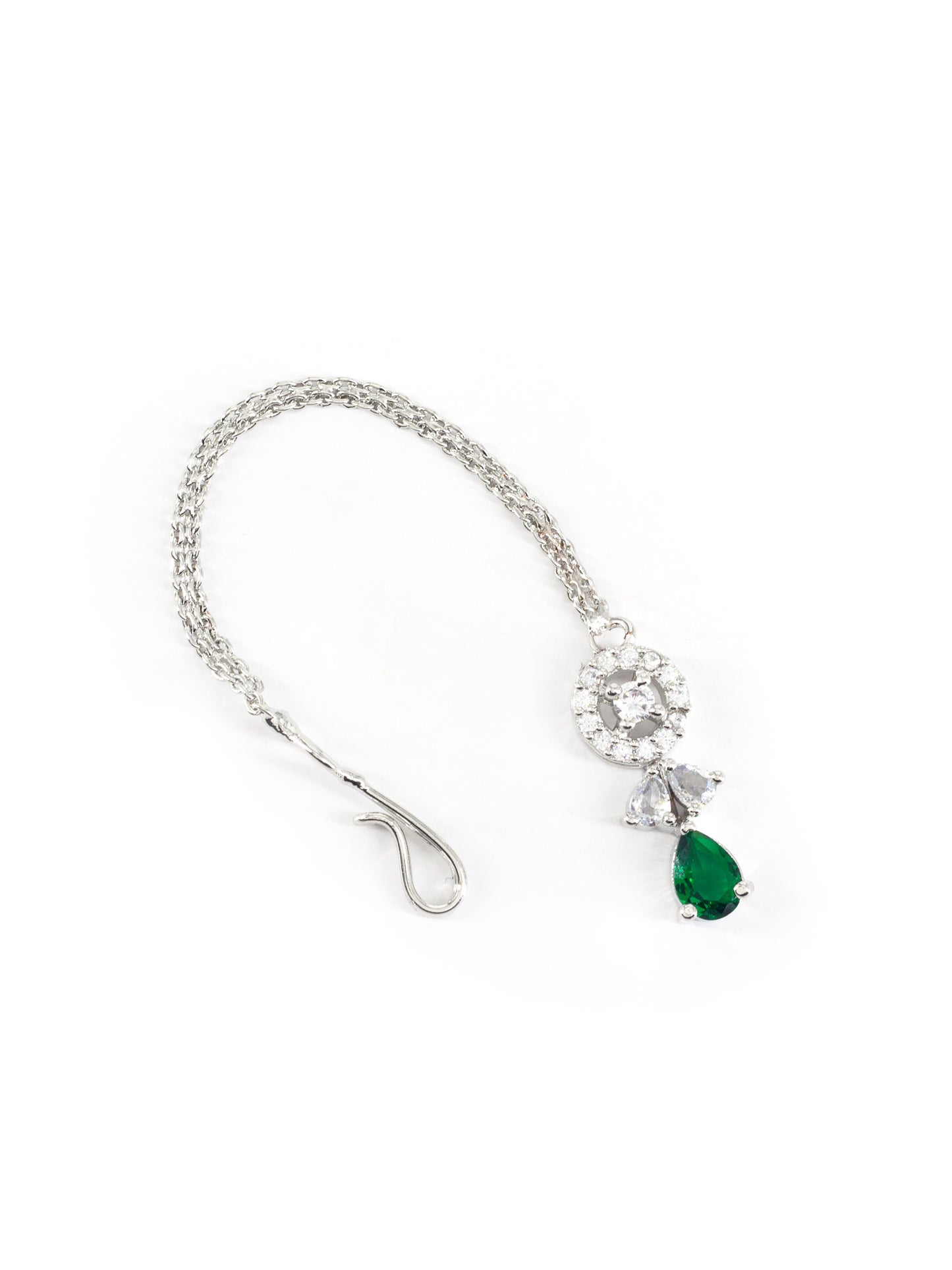 Rhodium Plated Green AD Maang Tikka for Women