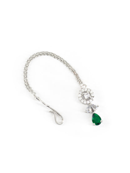 Rhodium Plated Green AD Maang Tikka for Women