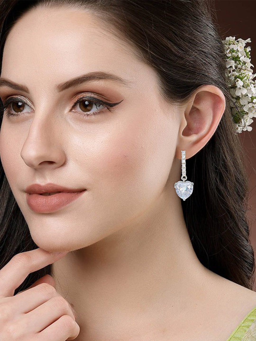 Silver Plated Heart AD Drop Earrings for Women