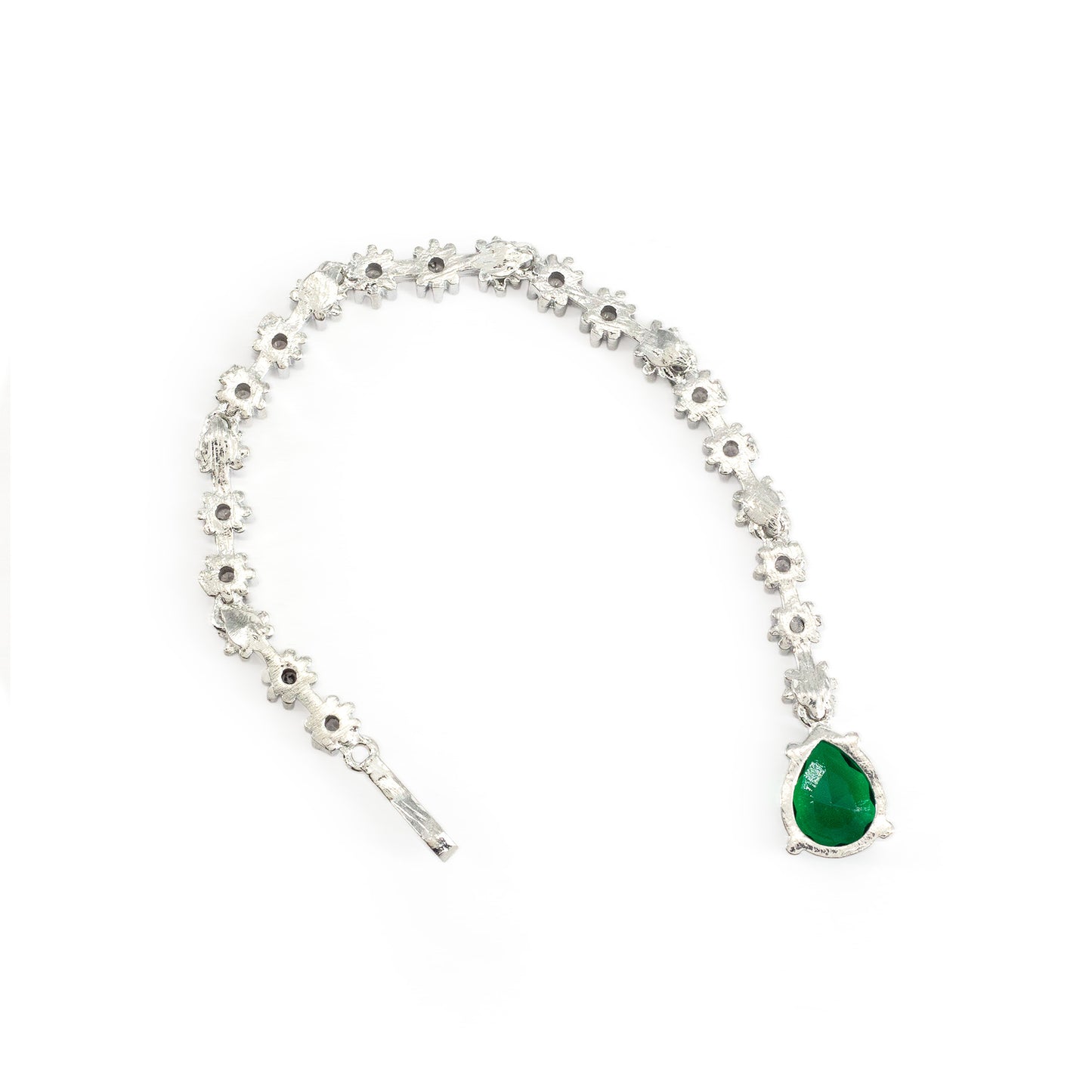 Silver Plated Green AD Teardrop Maang Tikka for Women