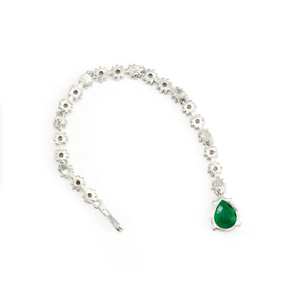 Silver Plated Green AD Teardrop Maang Tikka for Women