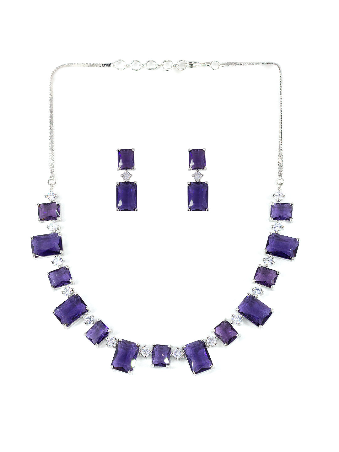 Purple Square Trendy American Diamond Jewellery Set