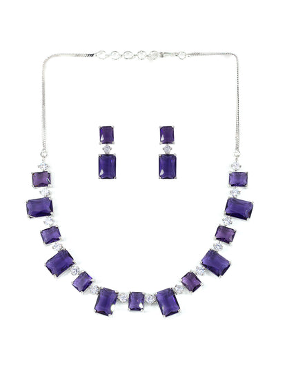 Purple Square Trendy American Diamond Jewellery Set