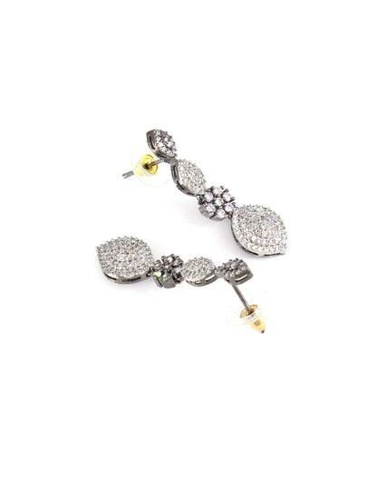 Silver Plated Black AD Floral Designer Jewellery Set
