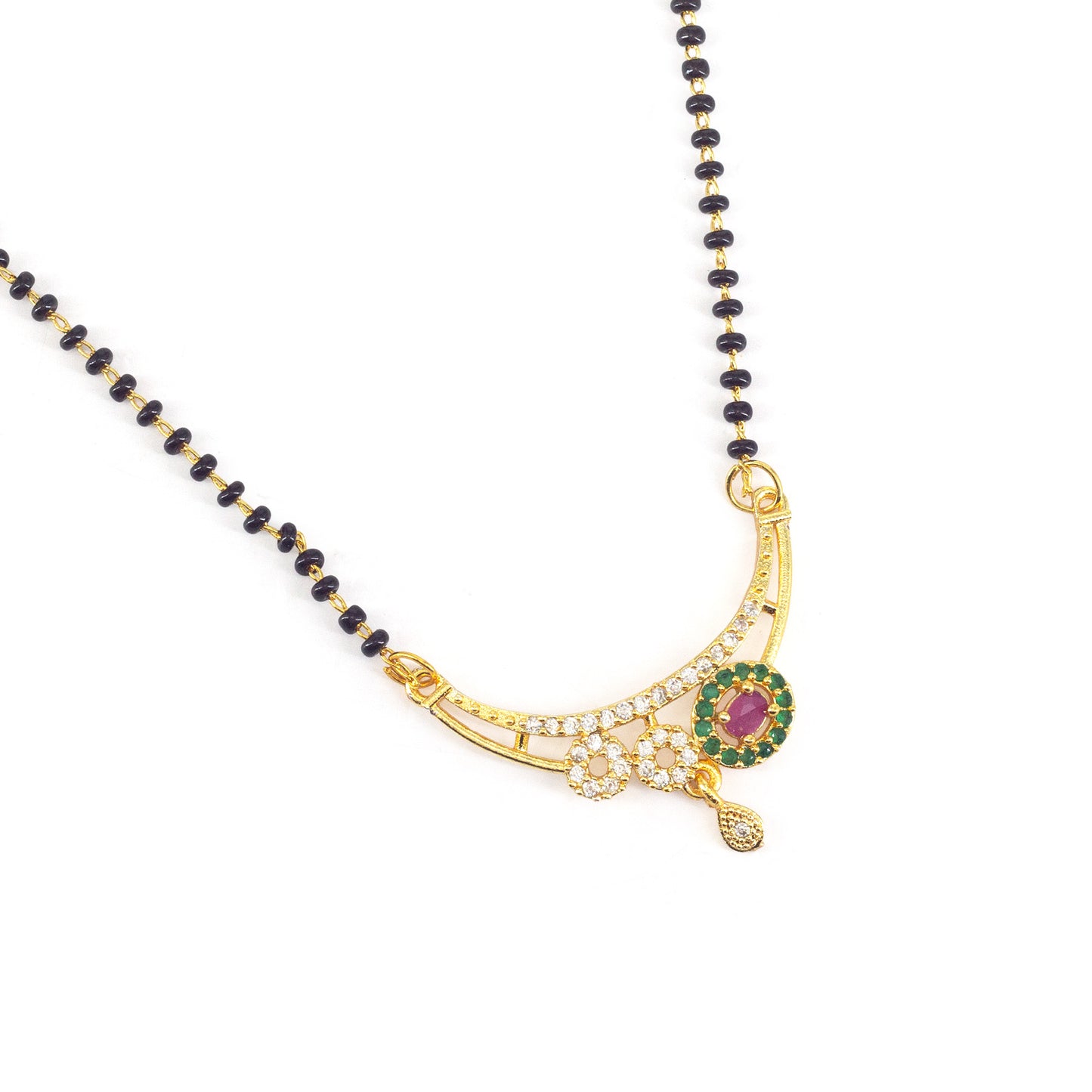Gold Plated Red & Green AD Mangalsutra For Women