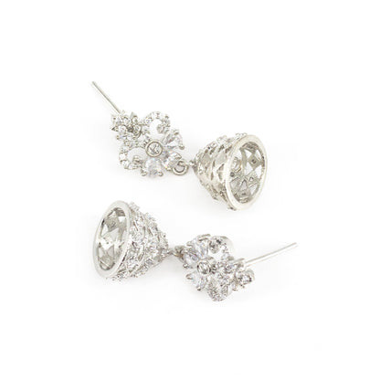 Silver Plated American Diamond Jhumka Earrings for Women