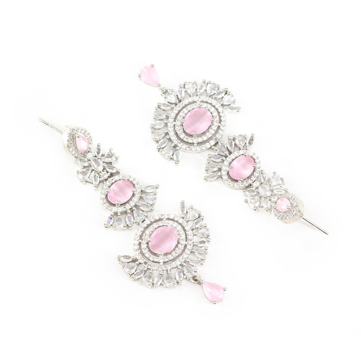 Silver Plated Pink AD Floral Earrings for Women