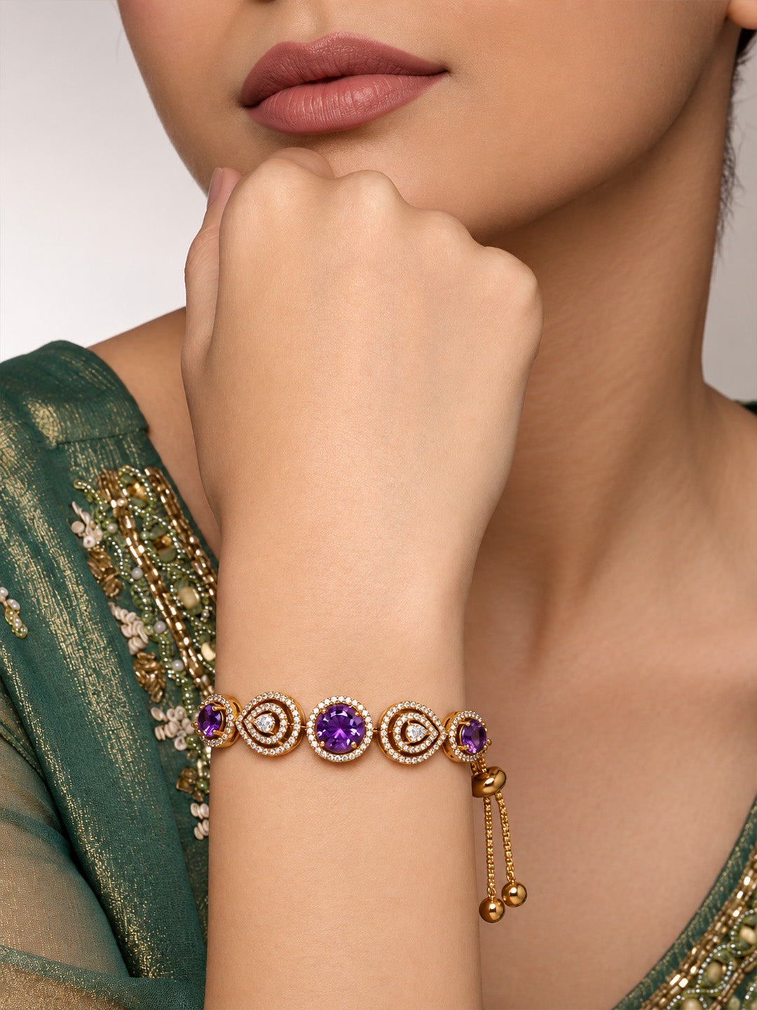 Antique Gold Plated Purple AD Bracelet for Women