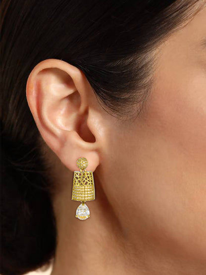 Gold Plated Antique AD Drop Earrings For Women