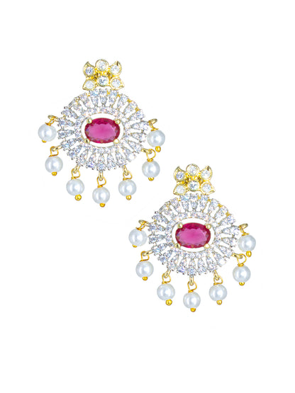 Gold Plated Ruby AD Faux Pearl Jewellery Set