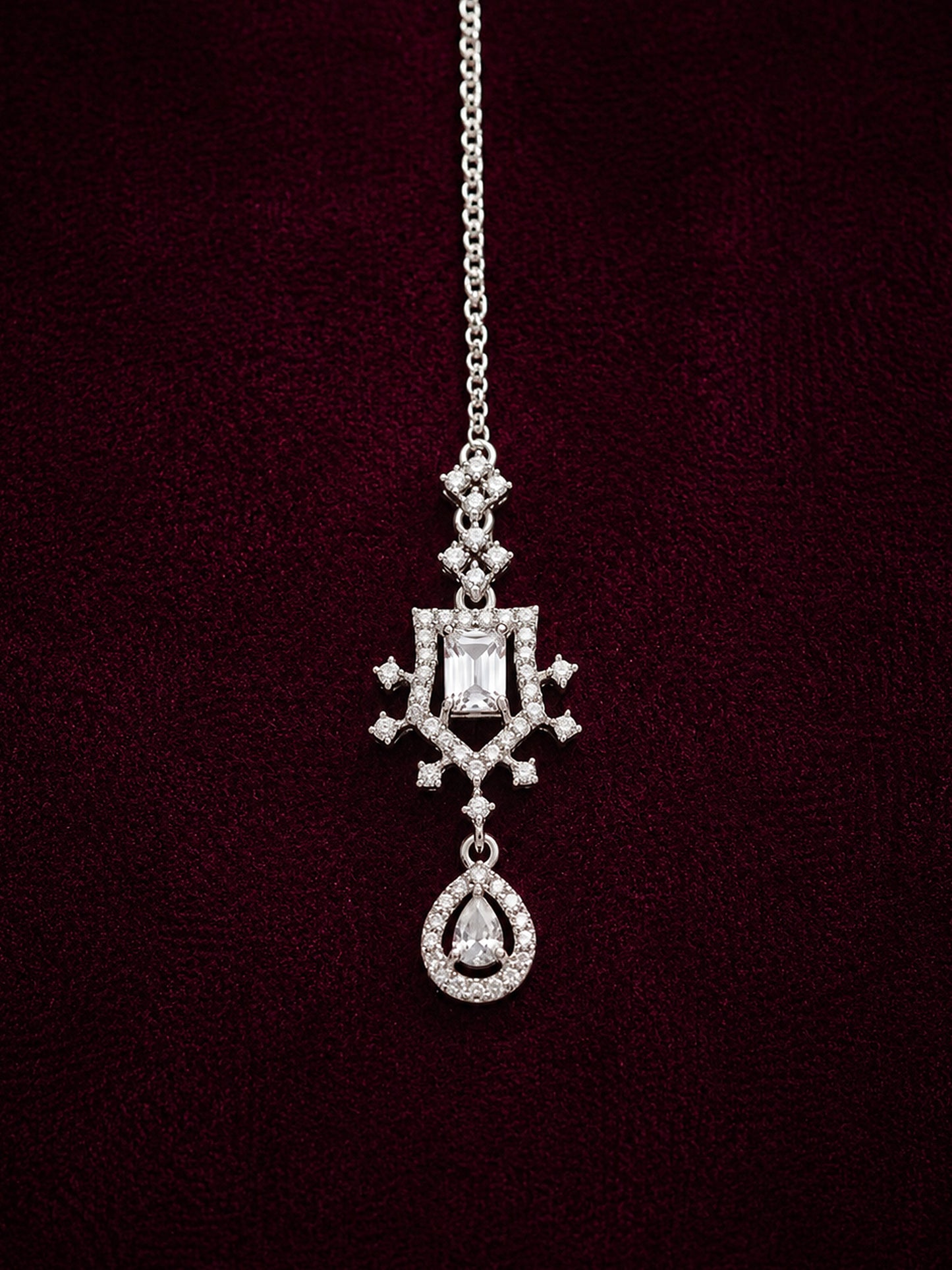Silver Plated AD Maang Tikka for Women