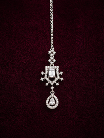 Silver Plated AD Maang Tikka for Women
