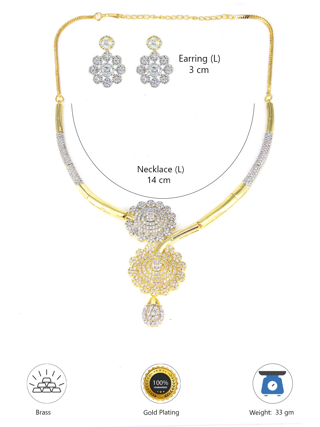 Gold Plated AD Minimal Designer Jewellery Set For Women