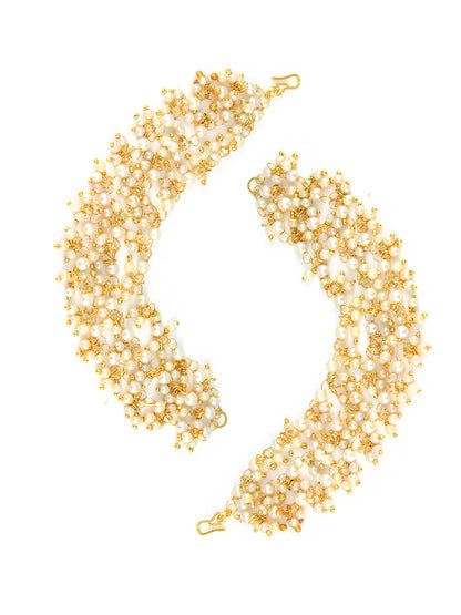 Gold-Plated 3-Layered Beads Drop Ear Chain