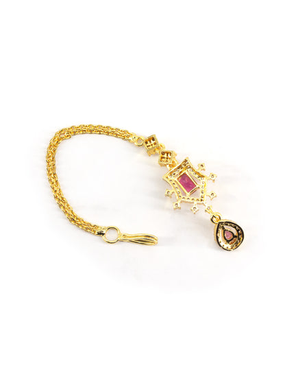 Gold Plated Red Drop AD Maang Tikka for Women