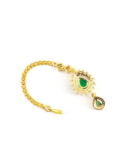 Gold Plated Green AD Maang Tikka for Women