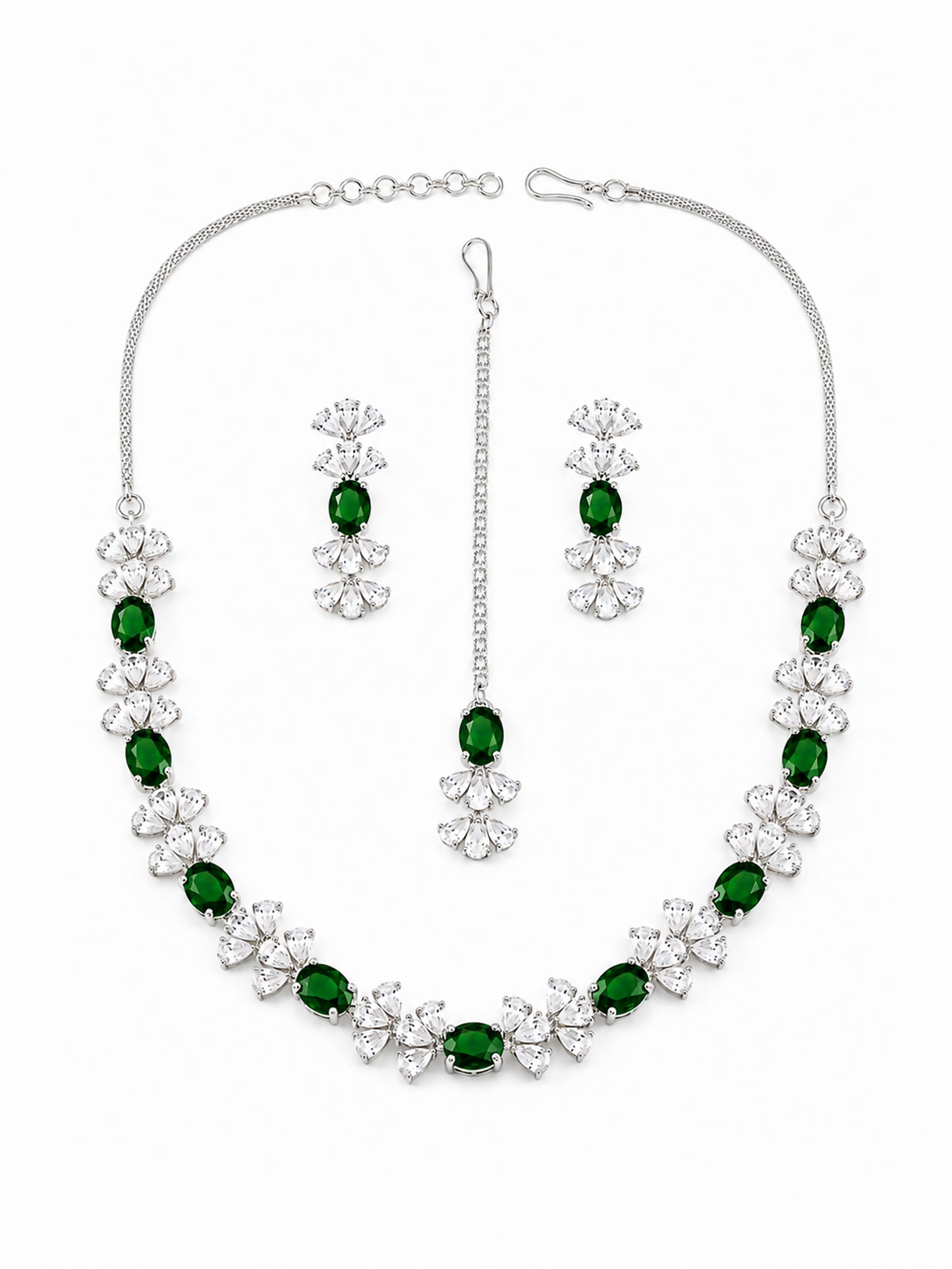 Silver Plated Green AD Jewellery Set for Women