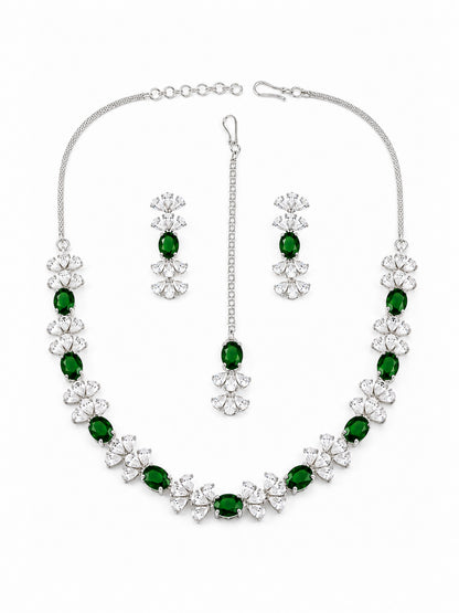 Silver Plated Green AD Jewellery Set for Women