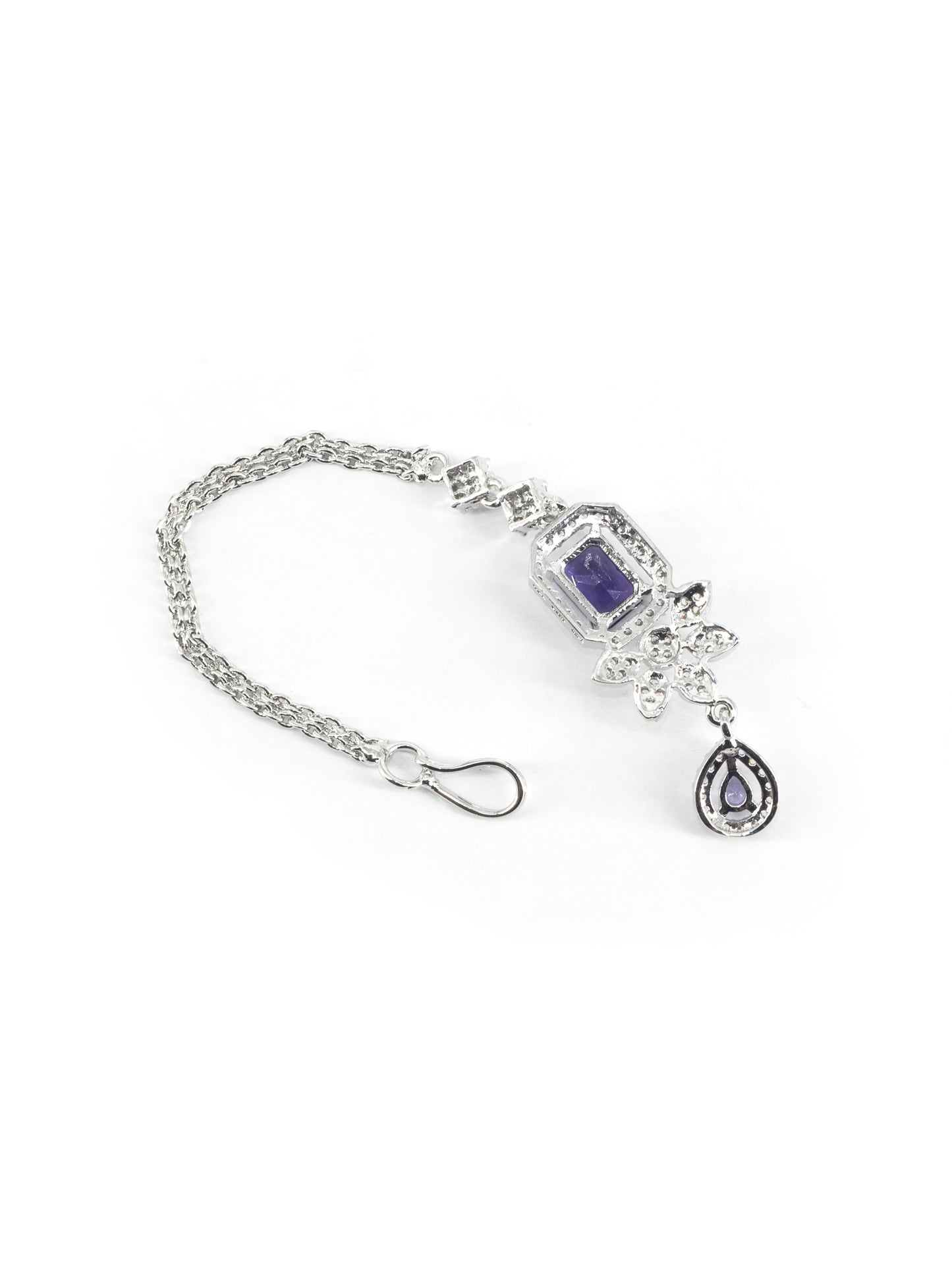 Silver Plated Purple AD Floral Maang Tikka for Women