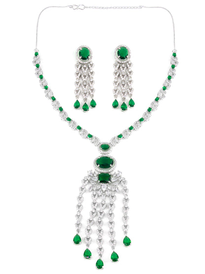Silver Plated Green AD Designer Jewellery Set