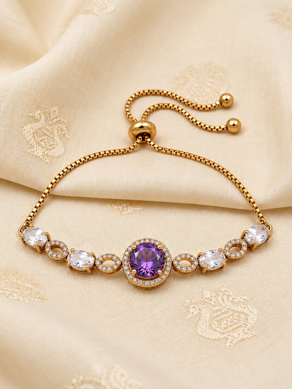 Antique Gold Plated Purple AD Adjustable Bracelet for Women