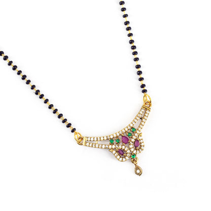 Gold Plated Red & Green AD Mangalsutra For Women