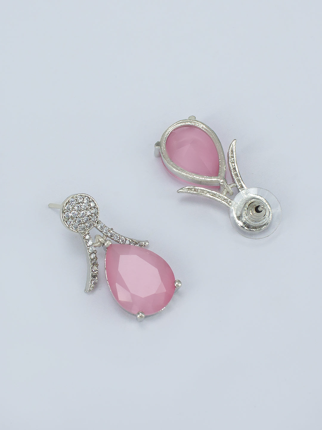 Rhodium Plated American Diamond Studded Teardrop Earrings