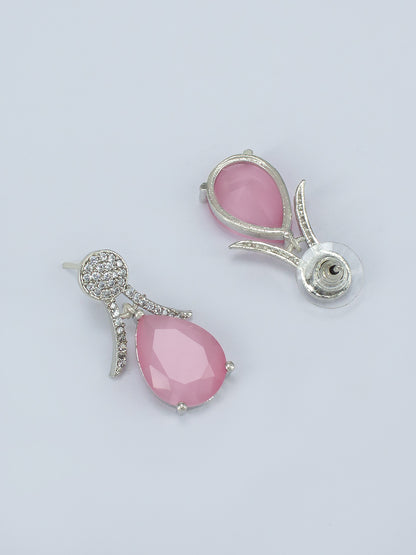 Rhodium Plated American Diamond Studded Teardrop Earrings