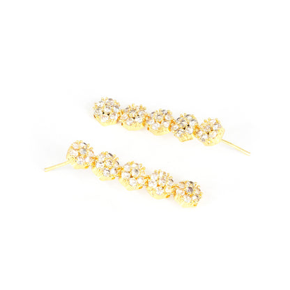 Gold Plated AD Floral Drop Earrings for Women