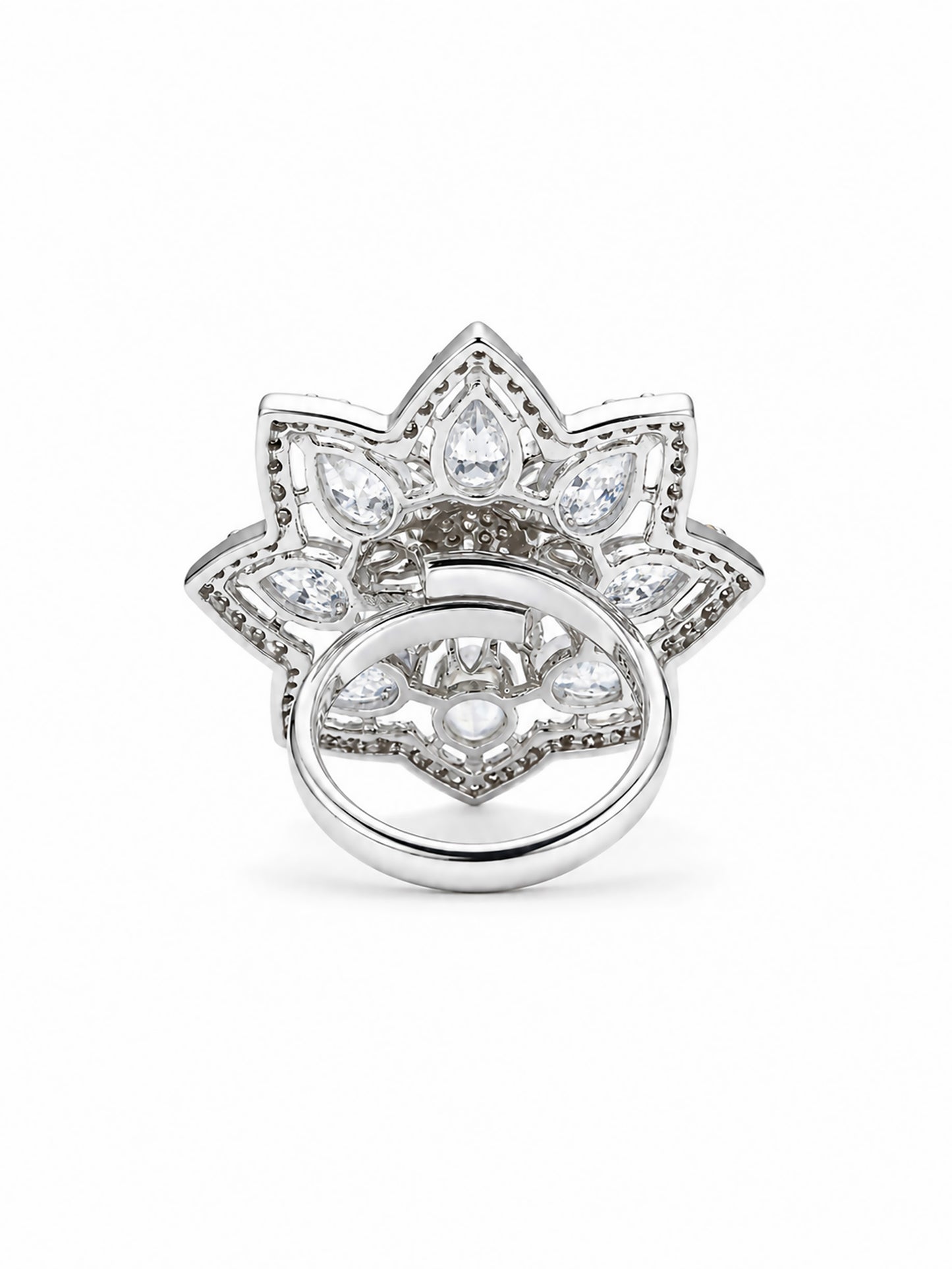 Silver Plated AD Floral Finger Ring for Women