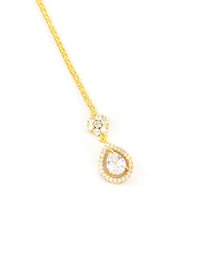 Gold Plated White AD Teardrop Maang Tikka for Women