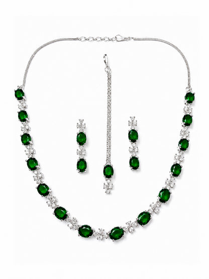 Silver Plated Green AD Jewellery Set for Women