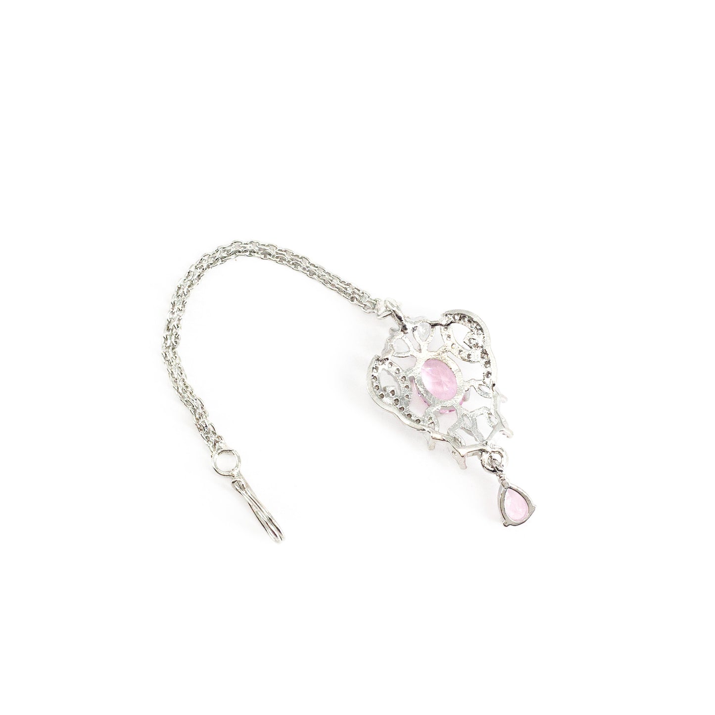 Silver Plated Pink AD Maang Tikka for Women