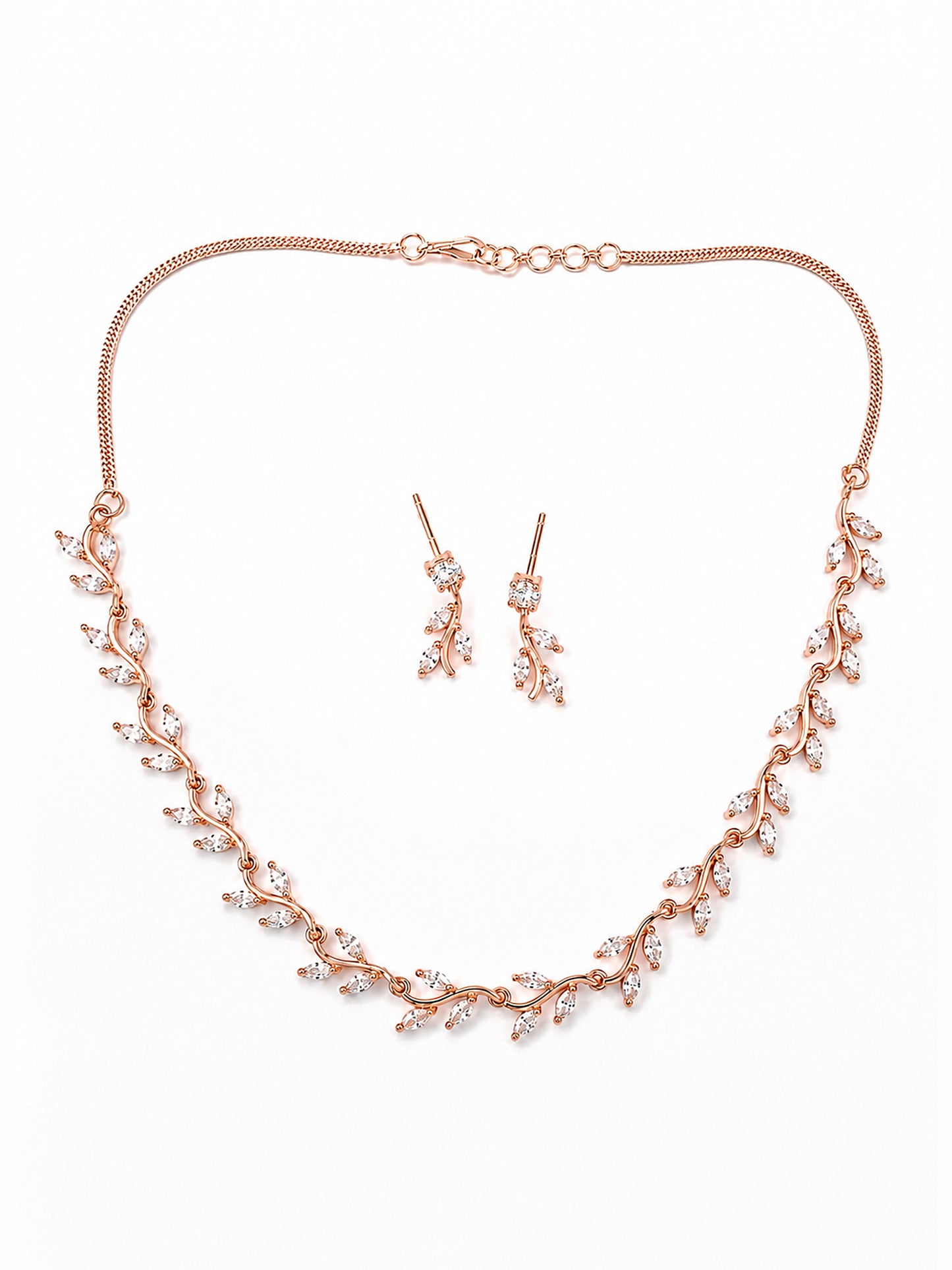 Rose Gold Plated AD Floral Jewellery Set for Women