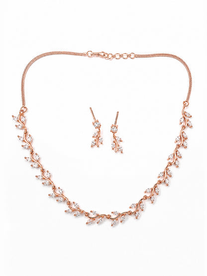 Rose Gold Plated AD Floral Jewellery Set for Women