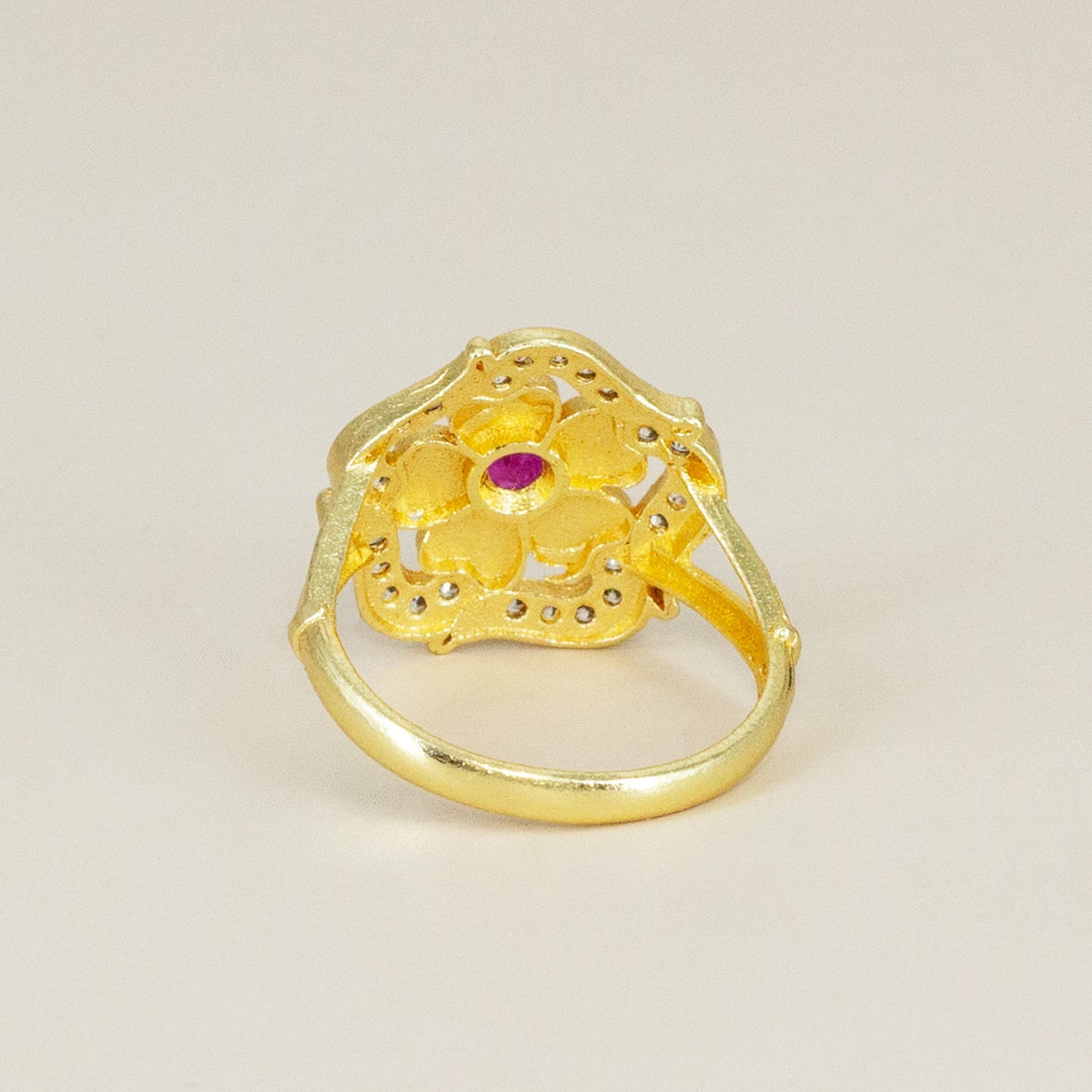 Gold Plated Anti Tarnish Red AD Finger Ring for Women