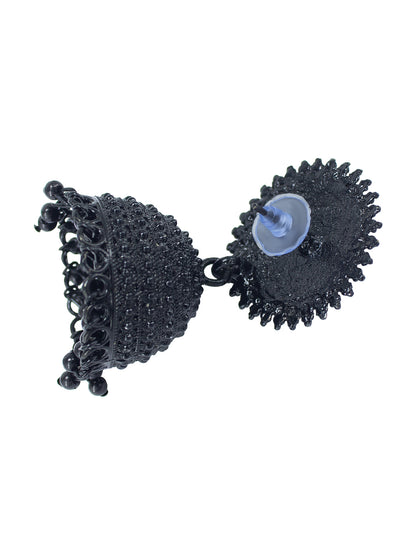 Black Artificial Stones Studded Jhumka Earrings