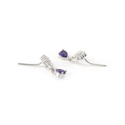 Silver Plated Purple Drop Earrings for Women