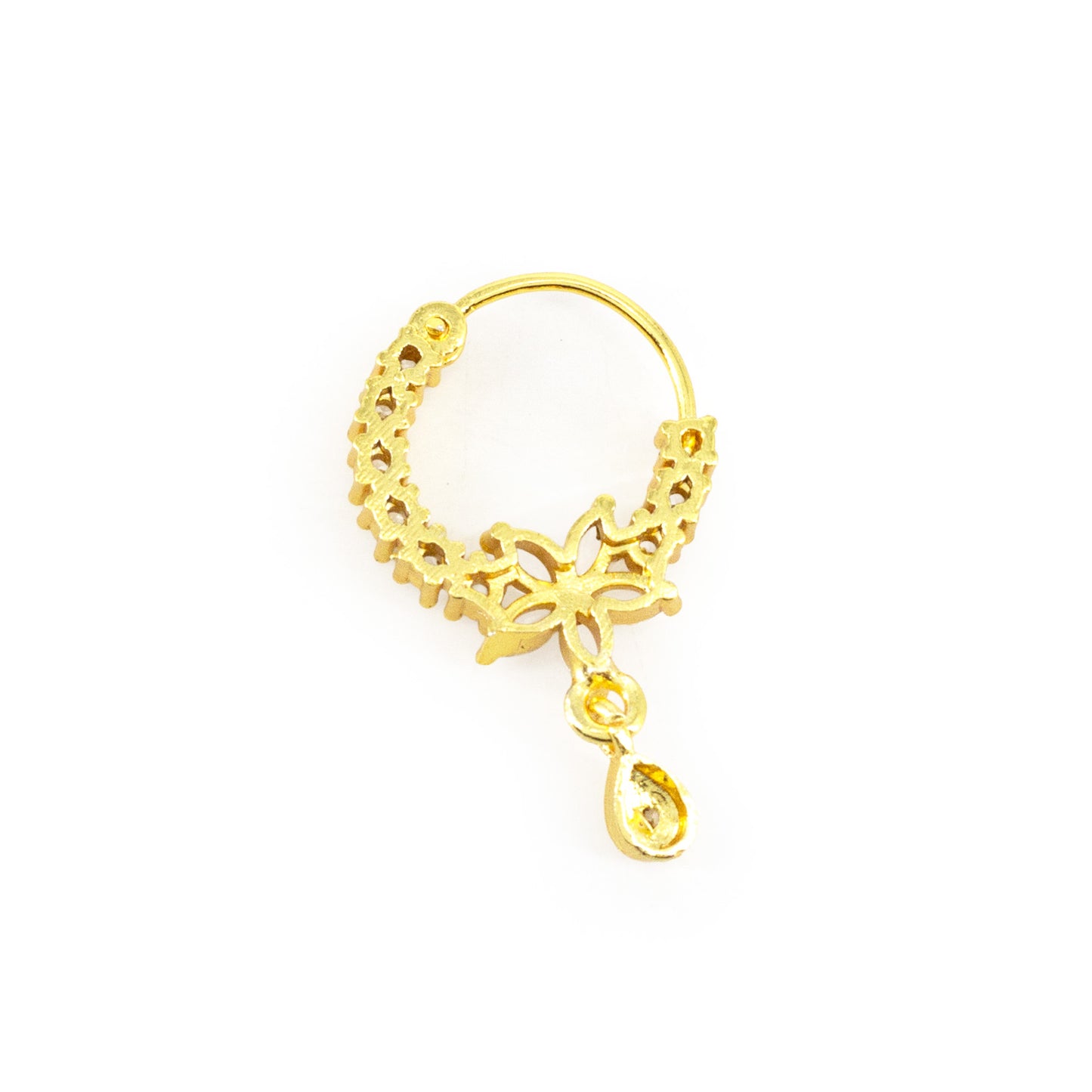 Gold Plated AD Floral Drop Nose Ring for Women