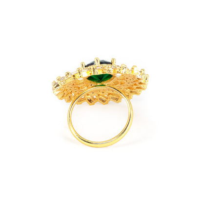 Gold Plated Green AD Adjustable Floral Ring for Women