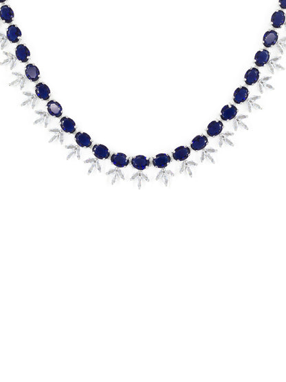 Rhodium Plated Blue AD Jewellery Set for Women