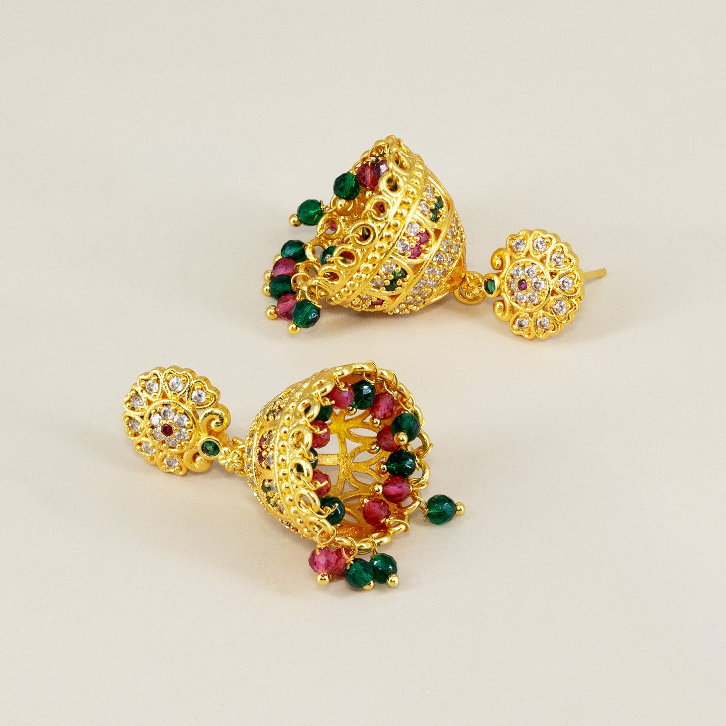 1 Gram Gold Plated AD Jhumka Earrings for Women