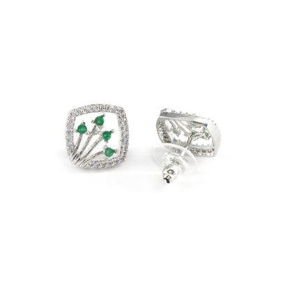 Silver Plated Green AD Studs For Women