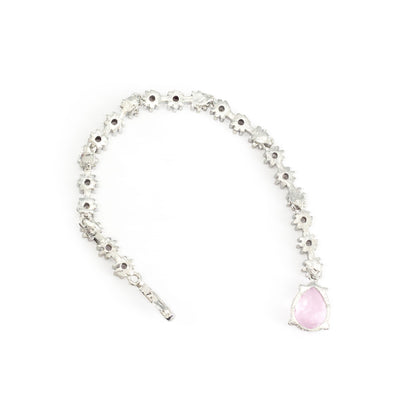 Silver Plated Pink AD Teardrop Maang Tikka for Women