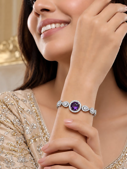 Silver Plated Purple AD Adjustable Bracelet for Women