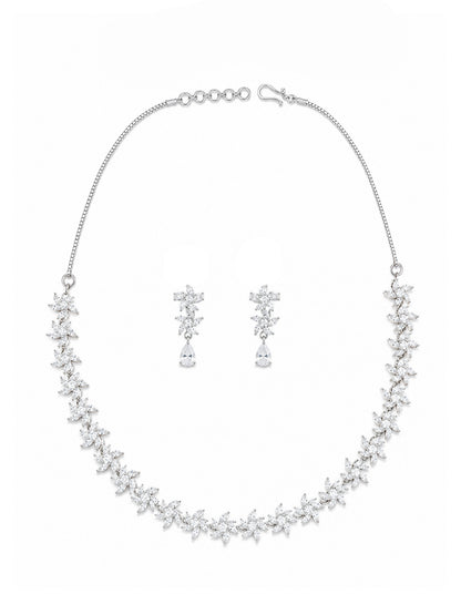 Silver Plated AD Floral Jewellery Set for Women