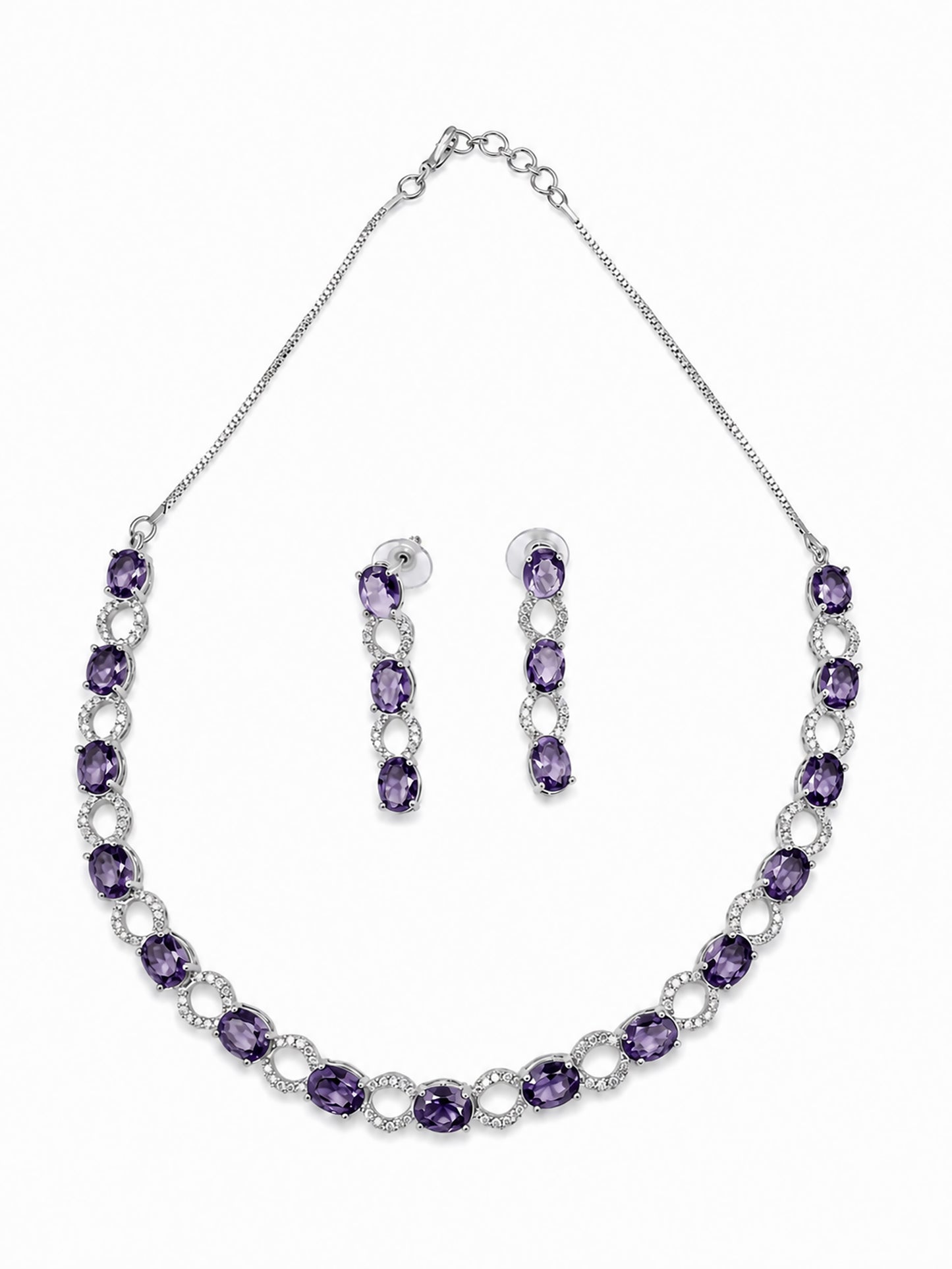 Silver Plated Purple AD Choker Set for Women