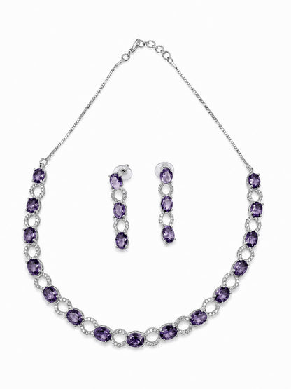 Silver Plated Purple AD Choker Set for Women